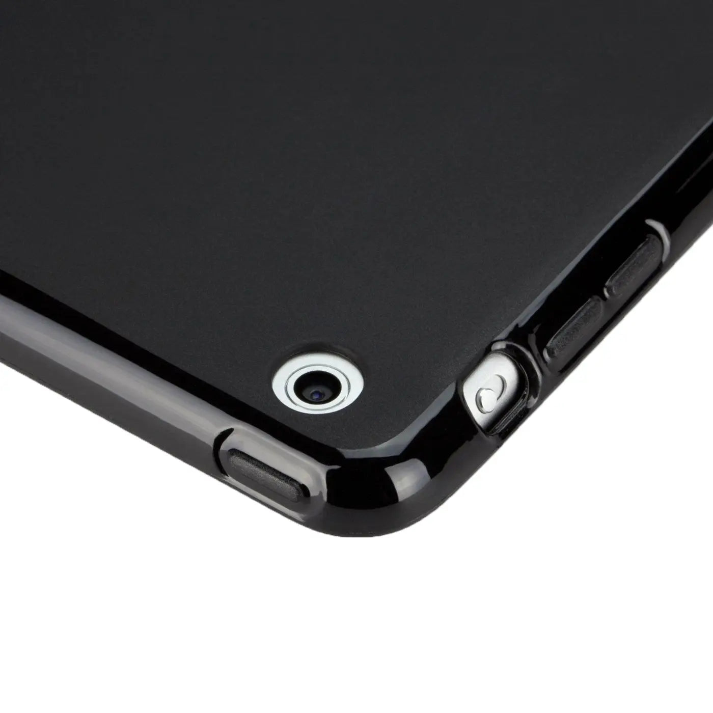 Schwarze TPU-Hülle für iPad mini (5. Gen.), Nahaufnahme der Rückseite mit Kameraaussparung.
