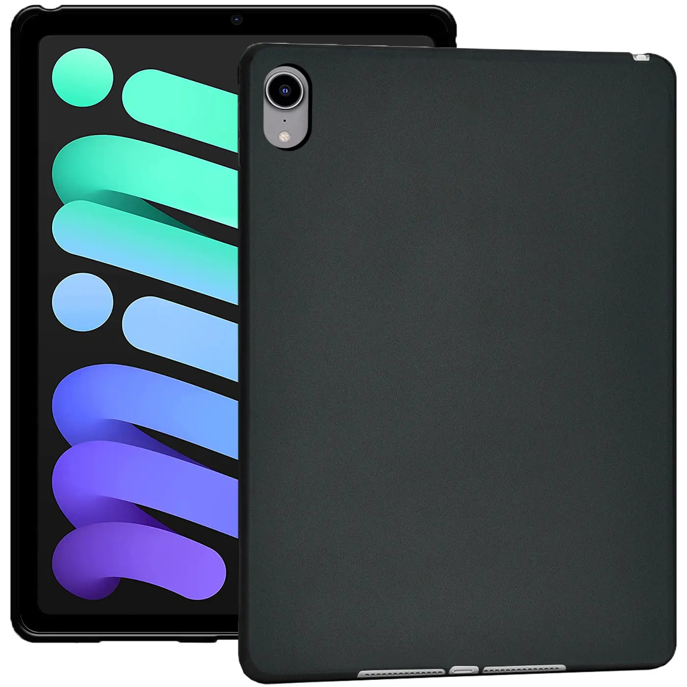 Schwarze TPU-Hülle für iPad mini (6. Gen.), Rückansicht, seitlich von vorne