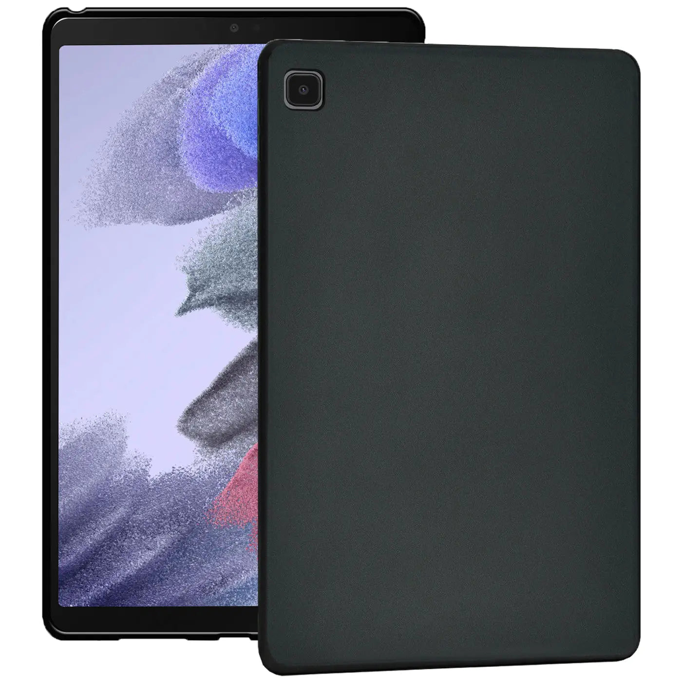 Samsung Galaxy Tab A7 Lite 8.7 mit schwarzer TPU-Hülle, Vorder- und Rückansicht