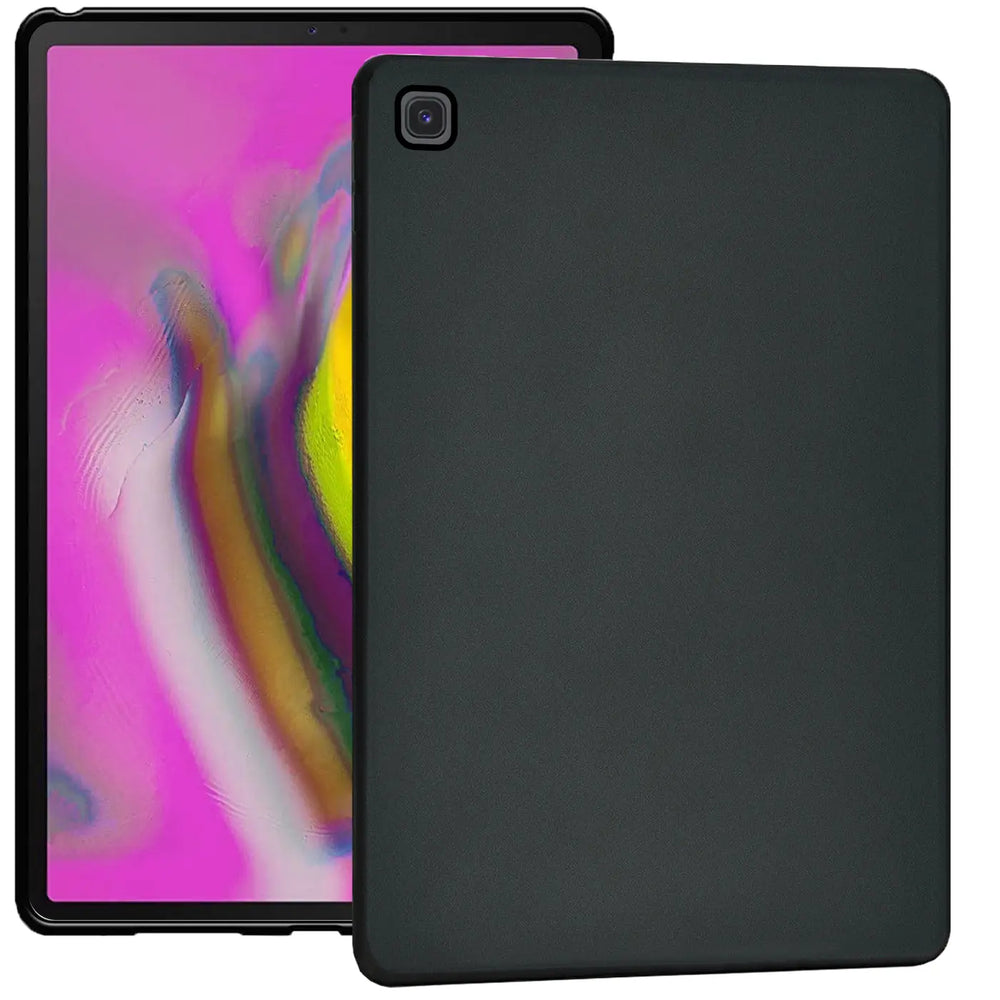 Schwarze TPU-Hülle für Samsung Galaxy Tab A 10.1 2019, Rückansicht, leicht schräg.