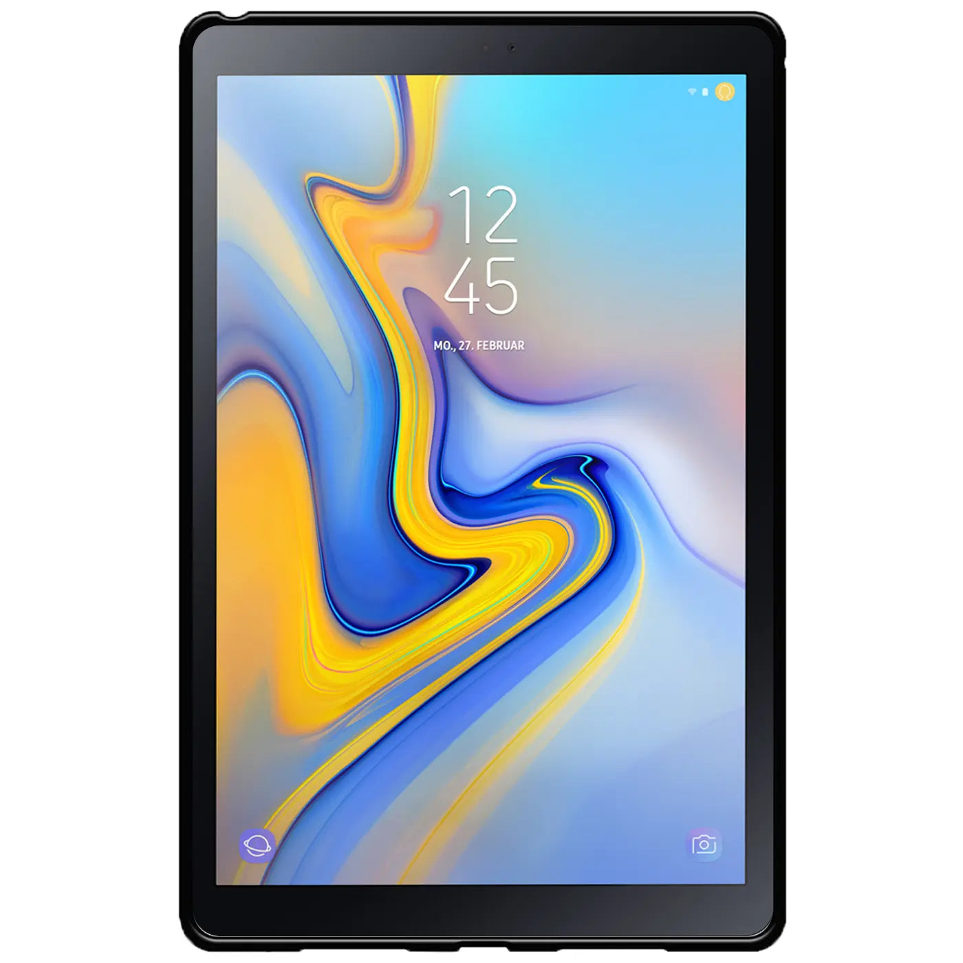 Schwarze TPU-Hülle um ein Samsung Galaxy Tab A 10.5 (2018), Vorderansicht.