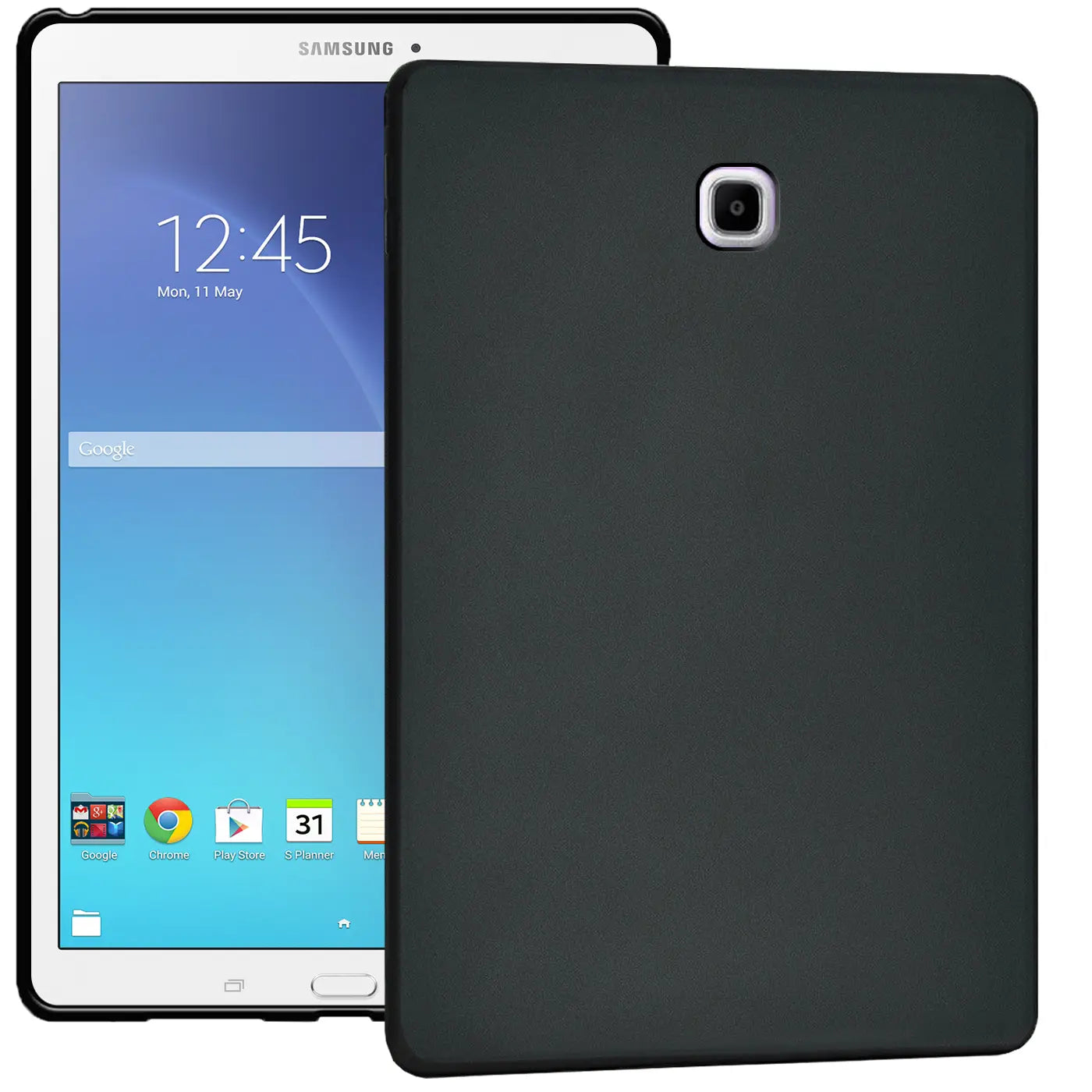 Samsung Galaxy Tab S2 9.7 mit schwarzer TPU-Hülle, Vorder- und Rückansicht