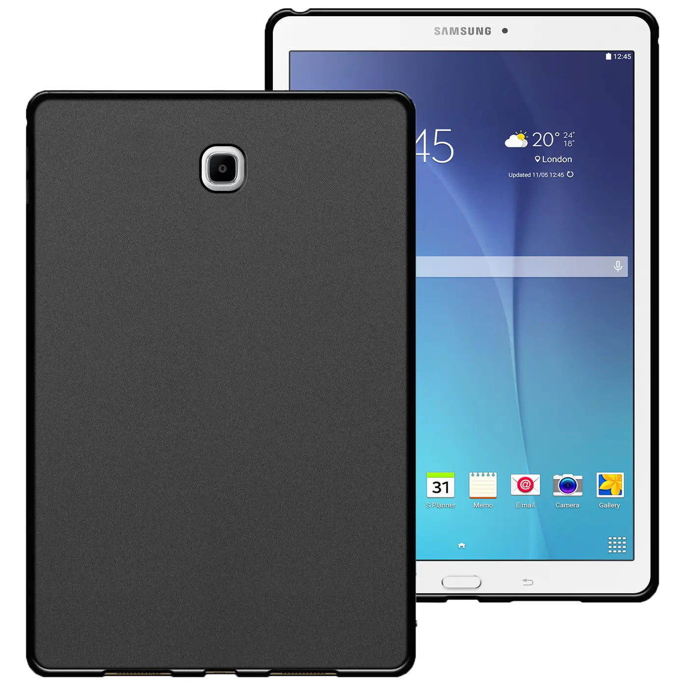Schwarze TPU-Hülle für Samsung Galaxy Tab S2 9.7, Rückansicht, Tablet im Hintergrund