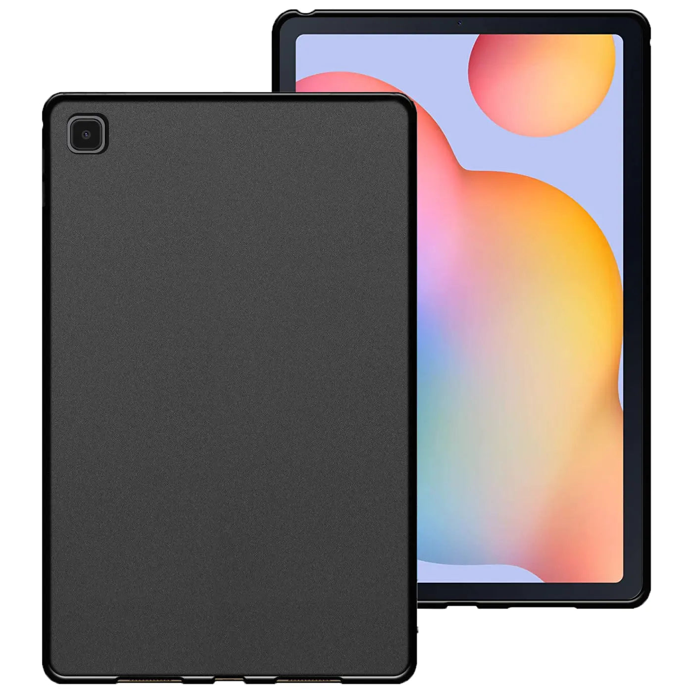 Schwarze TPU Hülle für Samsung Galaxy Tab S6 Lite, Rückseite und Vorderseite von vorn