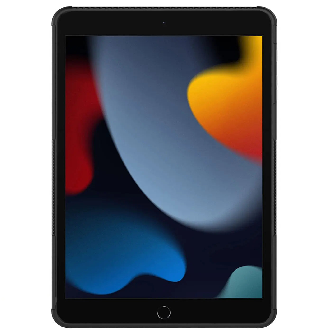 Schwarze Outdoor-Hülle aus Kunststoff für ein iPad (7.-9. Gen.), Vorderansicht.