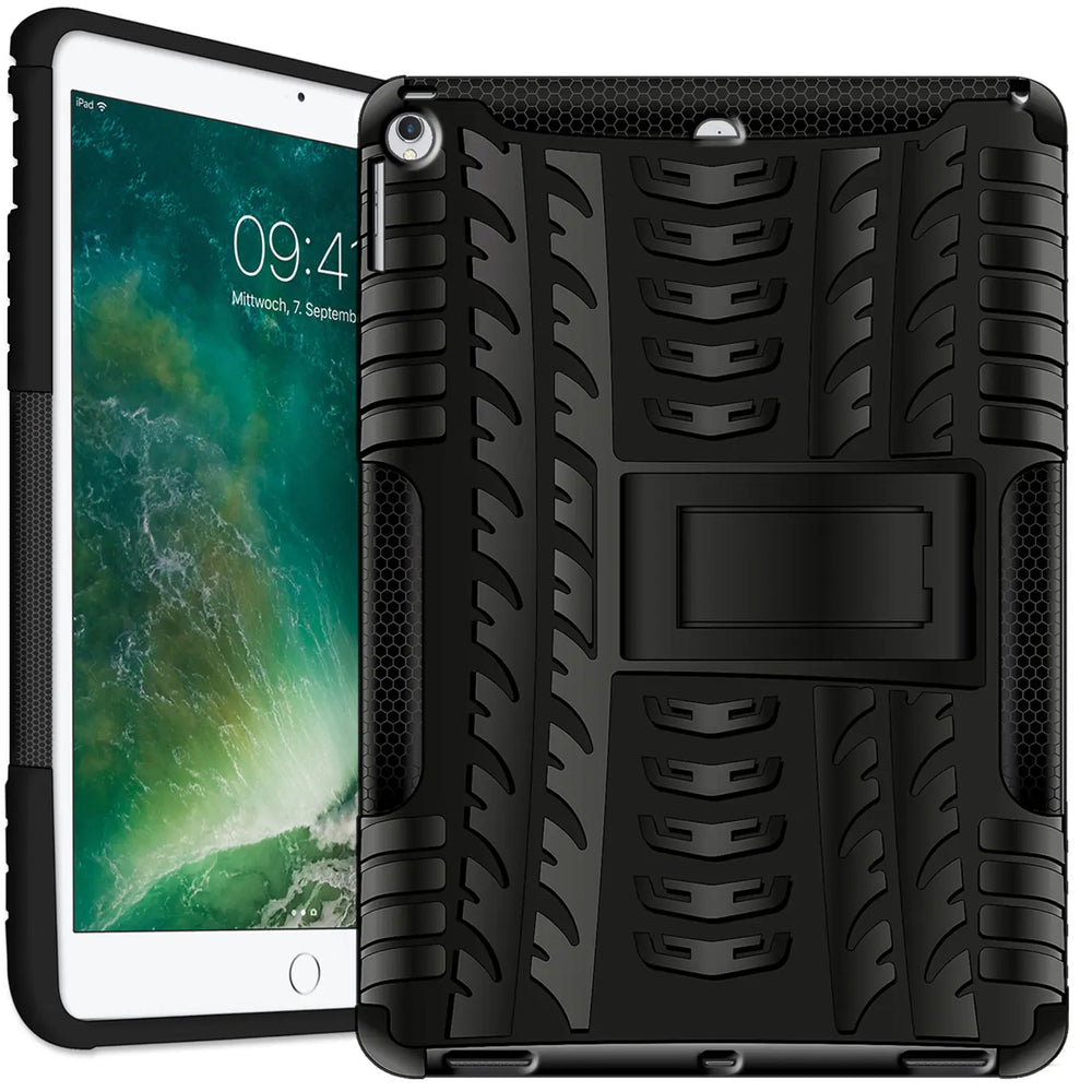 Schwarze Outdoor-Tablet-Hülle aus Gummi mit Ständer für ein iPad (5./6. Gen.)