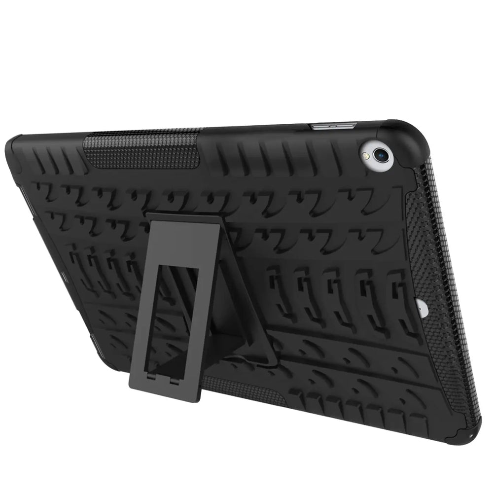 Schwarze Outdoor-Tablet-Hülle aus Gummi mit Ständer für iPad 5./6. Gen., Rückansicht