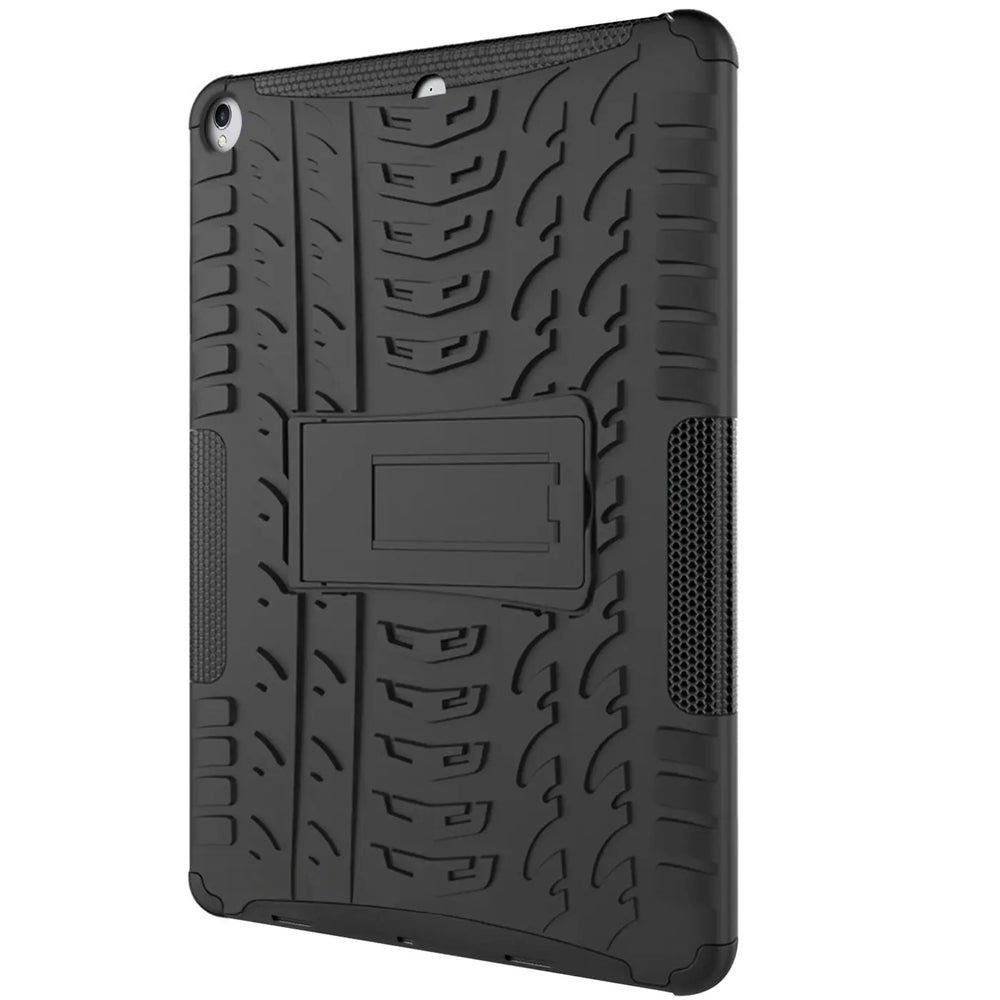 Schwarze Outdoor-Tablet-Hülle aus Gummi mit Ständer für iPad (5.-6. Gen.), Seitenansicht