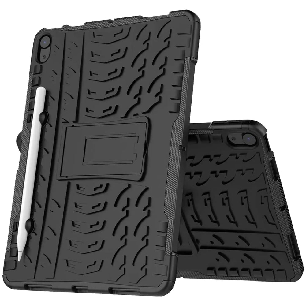 Schwarze Outdoor-Tablet-Hülle aus Gummi mit Ständer und Stifthalter für iPad Air (4. Gen.)