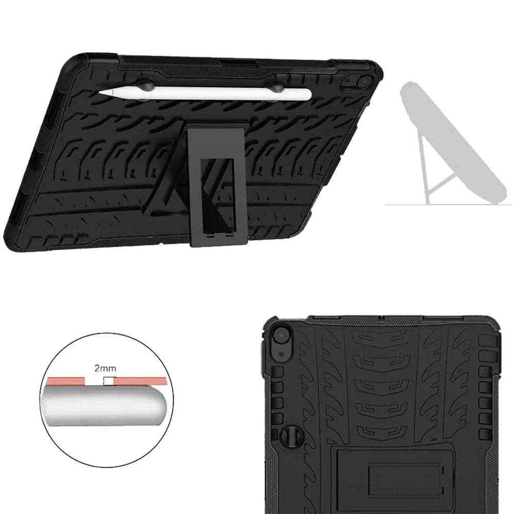 Schwarze Outdoor-Tablet-Hülle aus Gummi mit Ständer, für iPad Air 4. Gen.