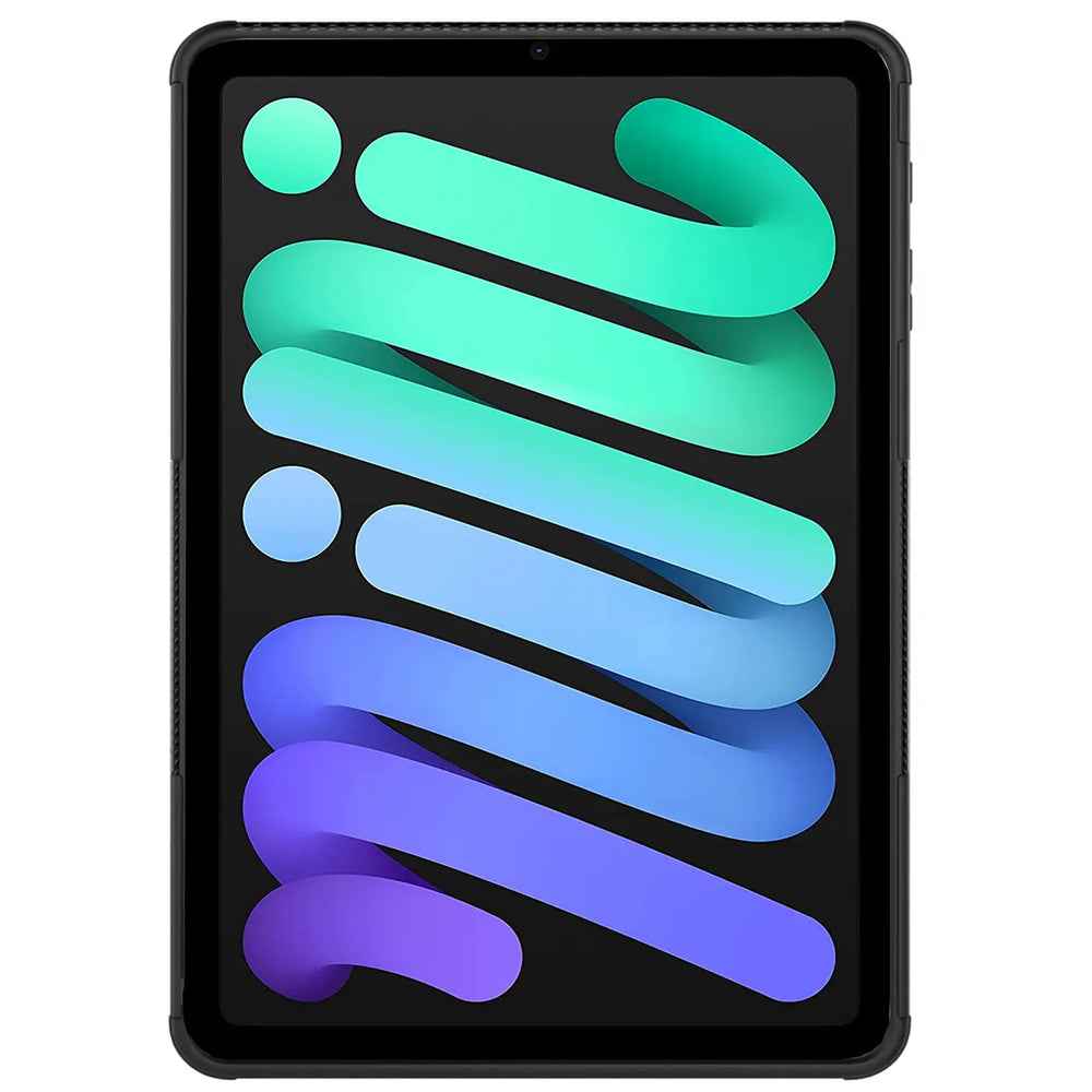 Schwarze Outdoor-Hülle mit Ständer für iPad mini (6. Gen.), Vorderansicht, Material Kunststoff.