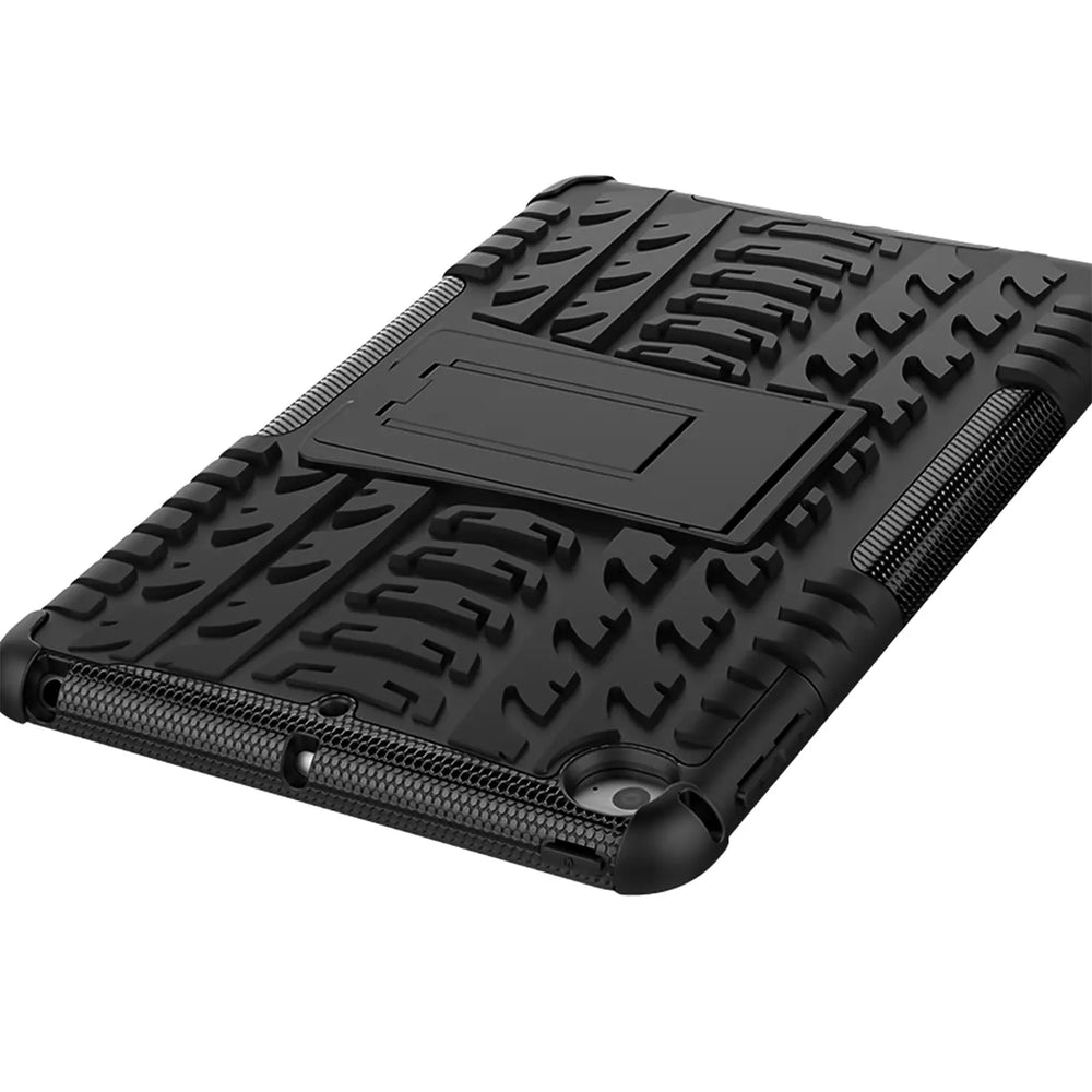 Schwarze Outdoor-Tablet-Hülle aus Gummi mit Ständer für iPad mini 6. Gen., Seitenansicht.