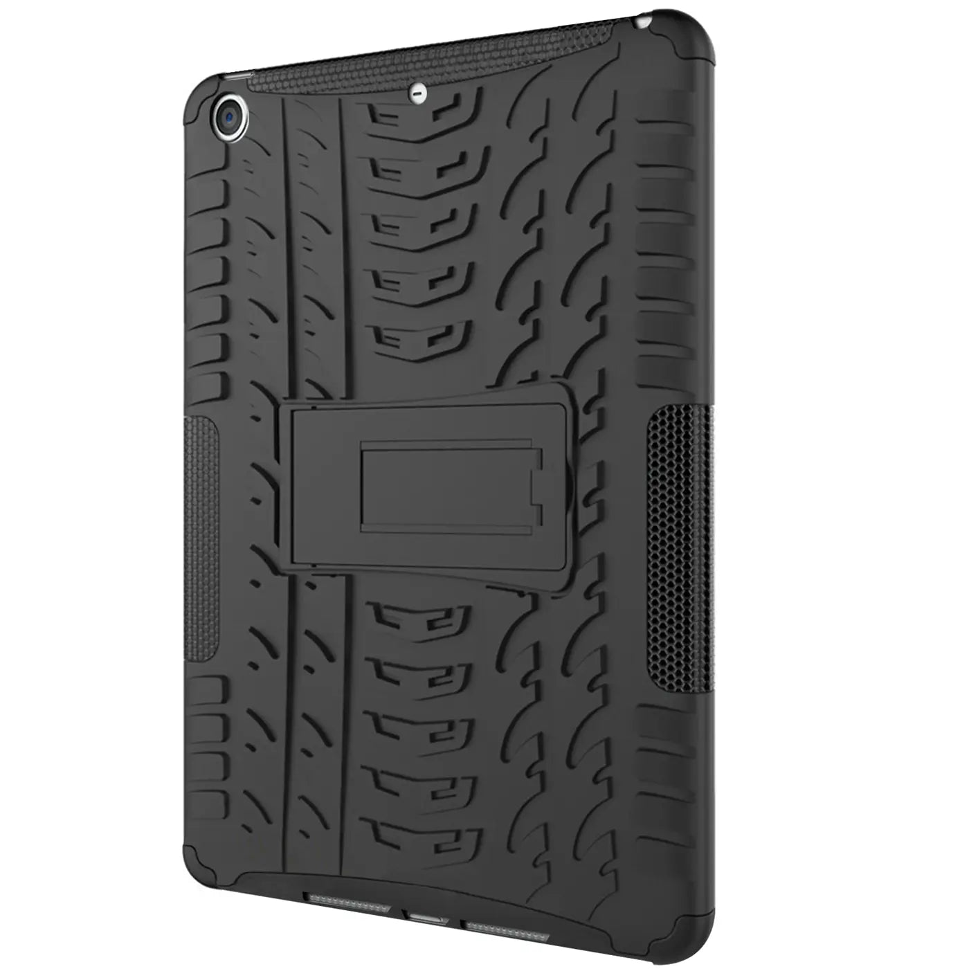 Schwarze Tablet-Hülle aus Gummi mit Ständer, Rückansicht, für iPad mini