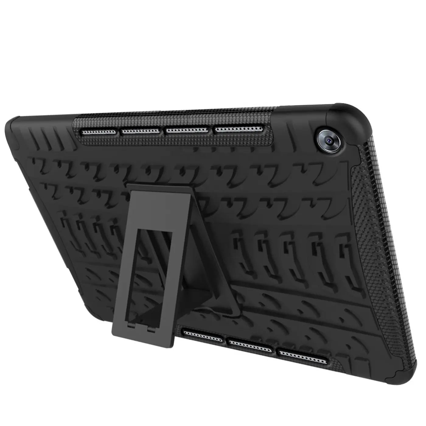 Schwarze Outdoor-Tablet-Hülle aus Gummi mit Ständer für Huawei MediaPad M5 10.8, Rückansicht.