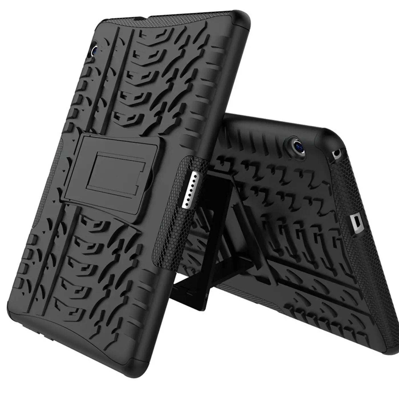 Schwarze Tablet-Hülle aus Gummi mit Ständer, Vorderansicht, für Huawei Mediapad T3 10