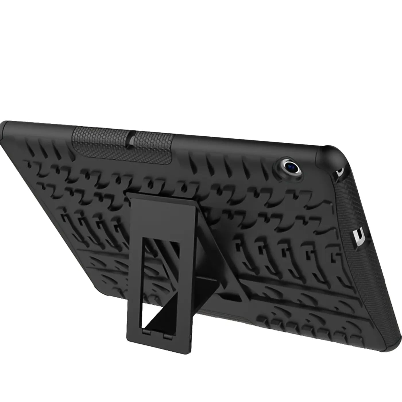 Schwarze Tablet-Hülle aus Gummi mit Ständer, Seitenansicht, Huawei Mediapad T3 10