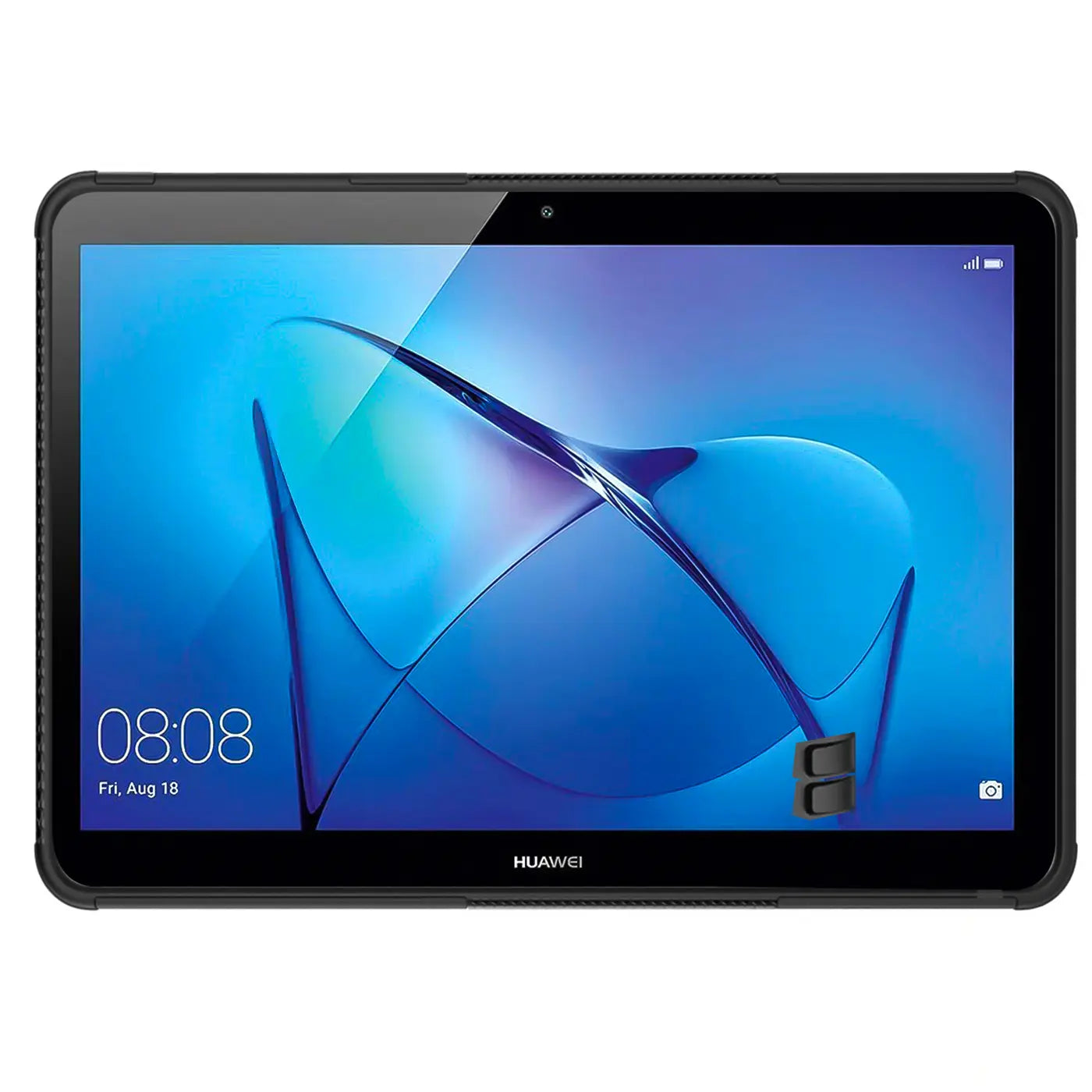 Schwarze Outdoor-Hülle aus Gummi für Huawei Mediapad T3 10, Vorderansicht.