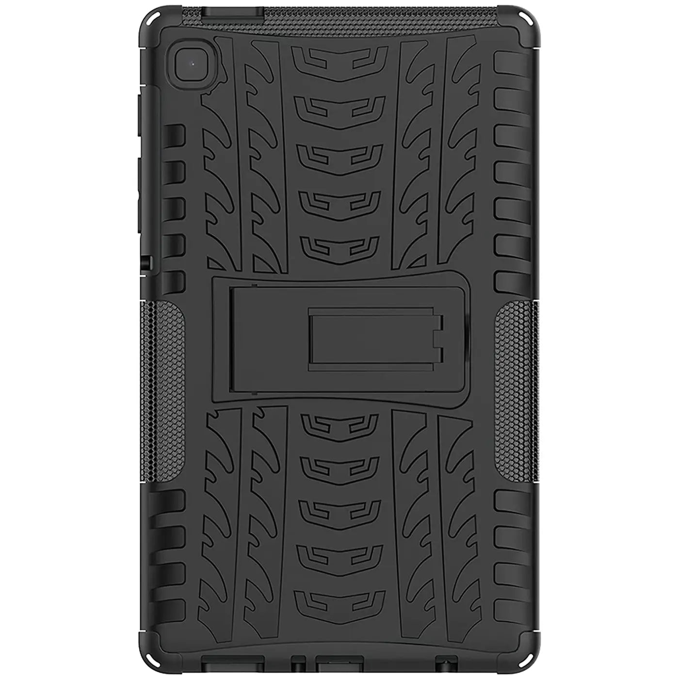 Schwarze Outdoor-Hülle aus Gummi mit Ständer für Samsung Galaxy Tab A7 Lite 8.7, Rückansicht