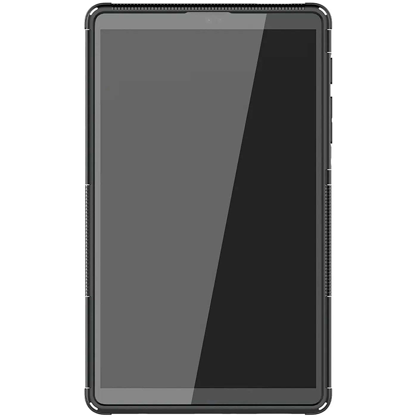 Schwarze Outdoor-Hülle aus Kunststoff für Samsung Galaxy Tab A7 Lite 8.7, Frontansicht.