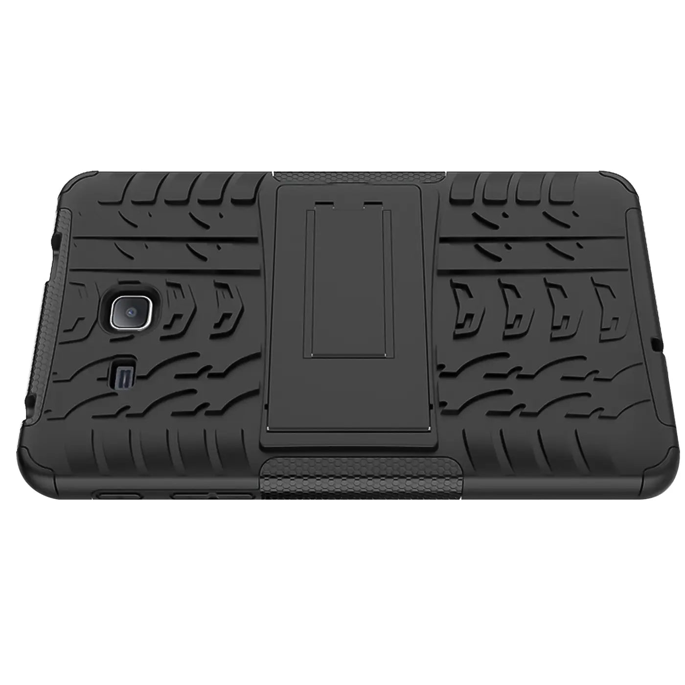 Schwarze Outdoor-Tablet-Hülle aus Gummi mit Ständer für Samsung Galaxy Tab A 7.0 2016, Rückansicht.