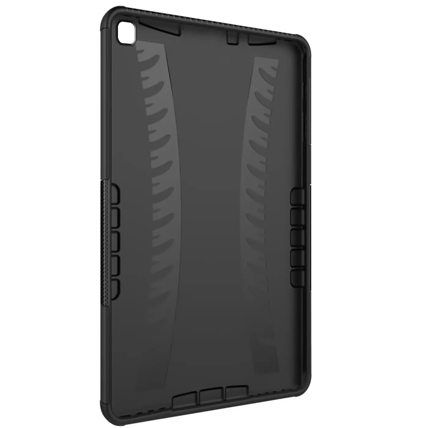 Schwarze Outdoor-Hülle für Samsung Galaxy Tab A 8.0 2019, Rückseite, von schräg oben