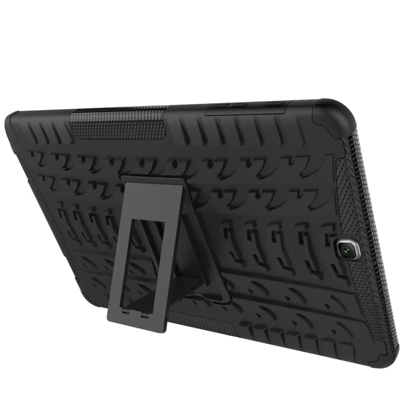Schwarze Outdoor-Hülle für Samsung Galaxy Tab S2 9.7 mit Ständer, von schräg hinten