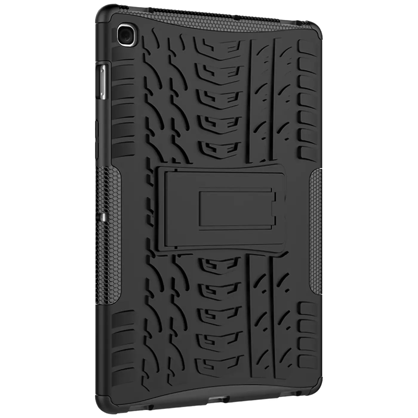 Schwarze Outdoor-Tablet-Hülle aus Gummi mit Ständer für Samsung Galaxy Tab S6 10.4, Rückansicht.