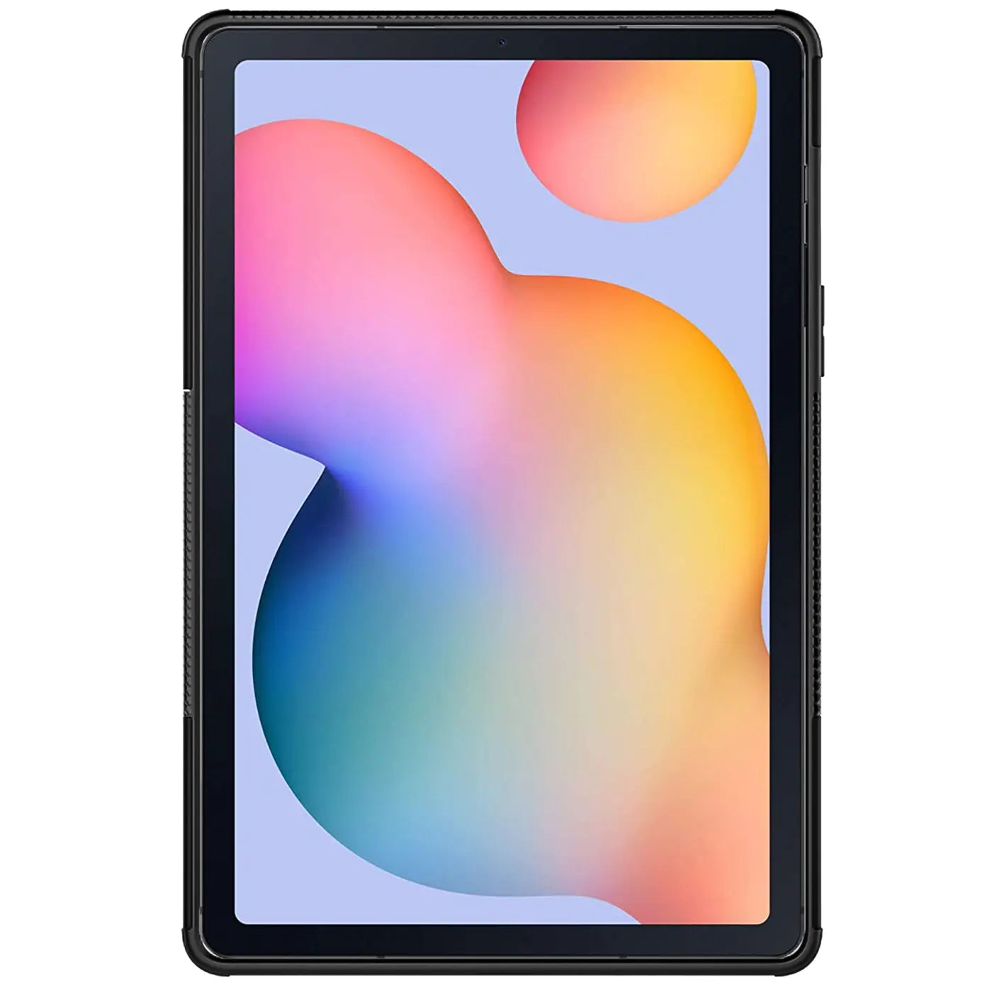 Schwarze Outdoor-Hülle aus Kunststoff mit Ständer für Samsung Galaxy Tab S6 10.4, Frontansicht.