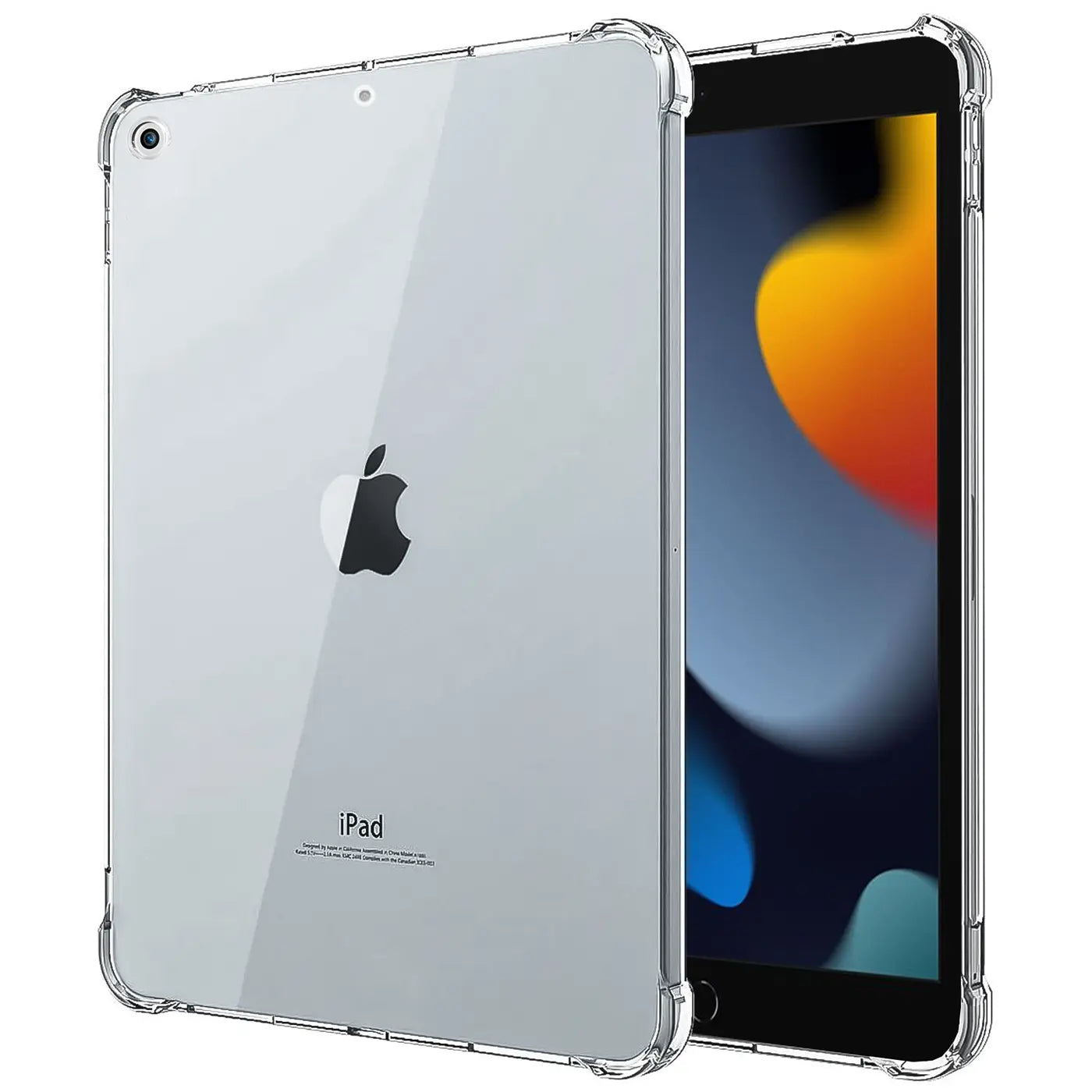 Klar Hülle aus TPU für iPad (7.-9. Gen.), von vorne links, stoßfest.