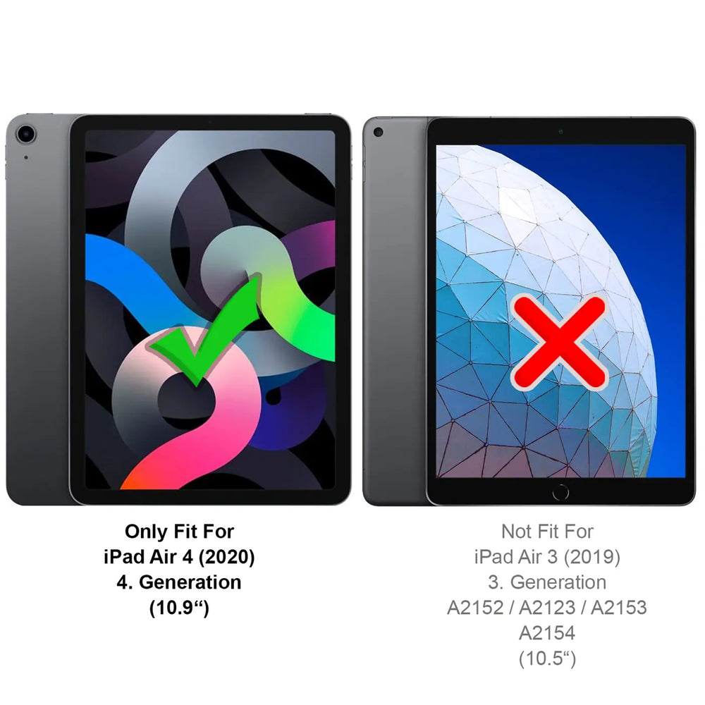 Graues iPad Air 4 (links, passend) und iPad Air 3 (rechts, nicht passend) nebeneinander.