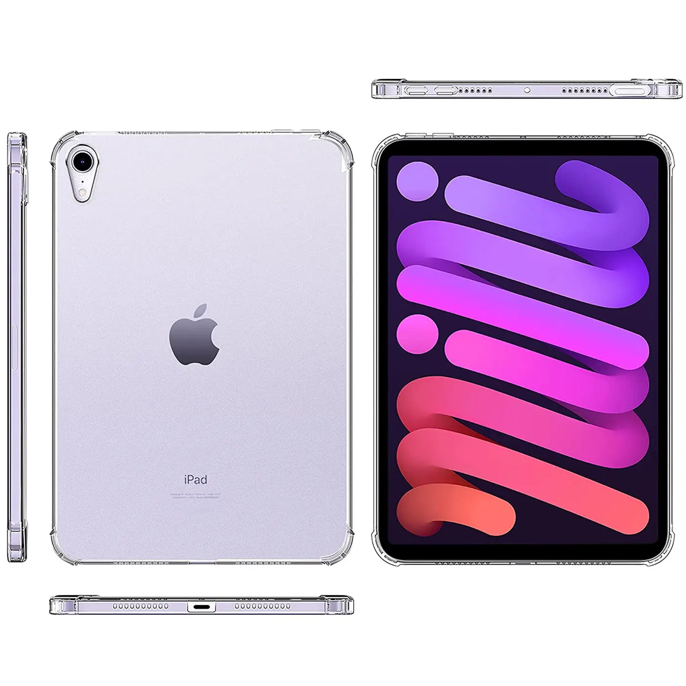 Klar Hülle für iPad mini (6. Gen.), Rückseite, Vorderseite, Seitenansicht. Transparentes Material.