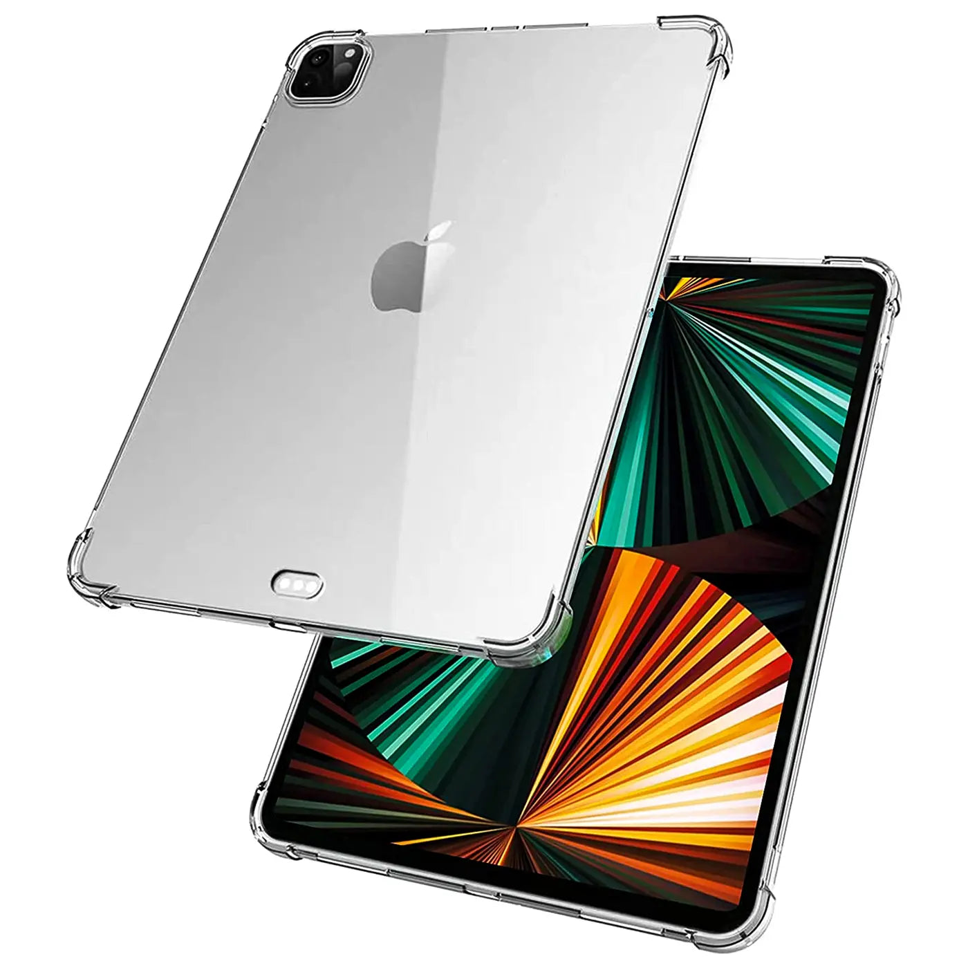 Zwei transparente, stoßfeste TPU-Hüllen für das 11" iPad Pro (3. Gen.) in Schrägansicht, eine von hinten, eine von vorne.