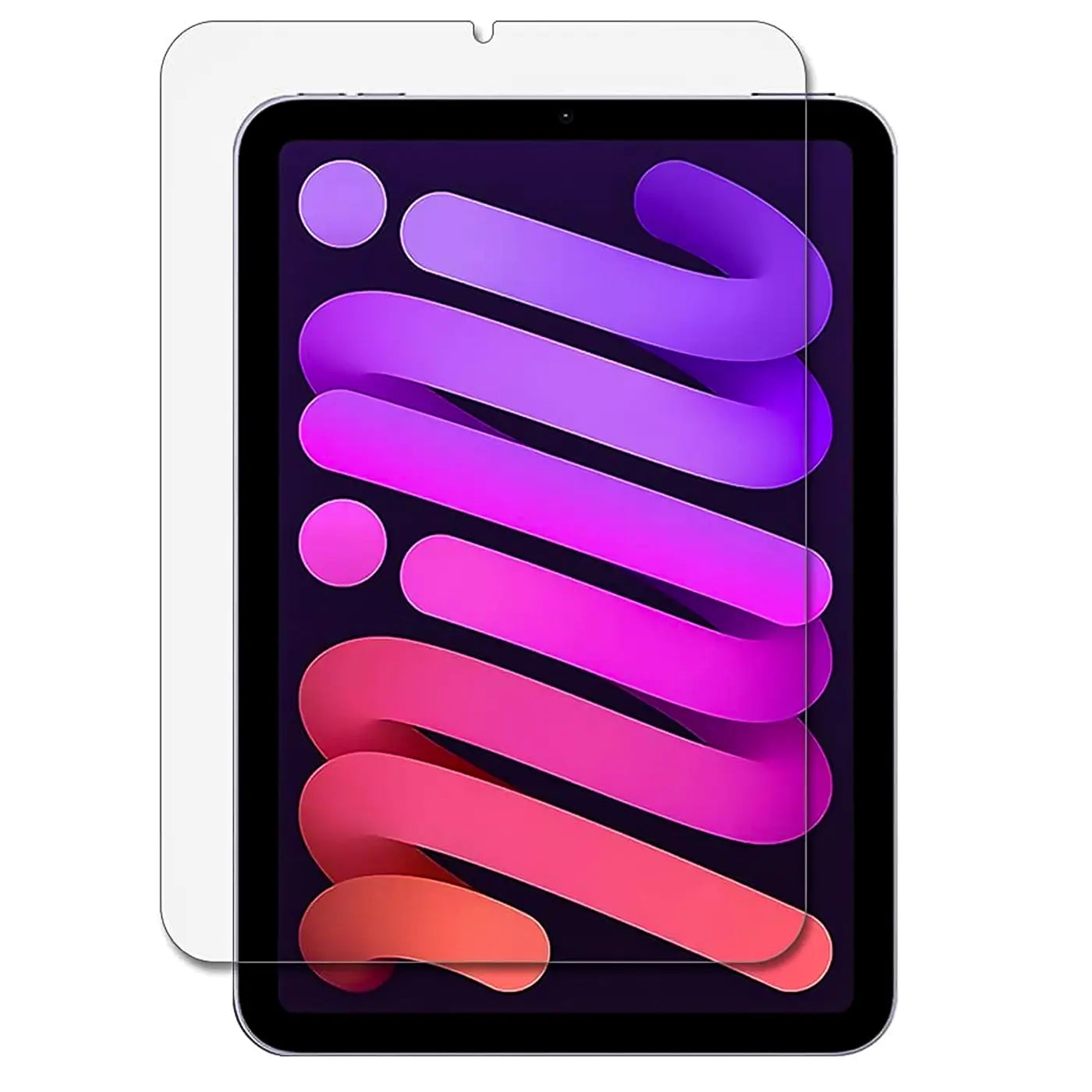 Transparentes Panzerglas für iPad mini (6. Gen.) von vorne, leicht über dem Display schwebend.