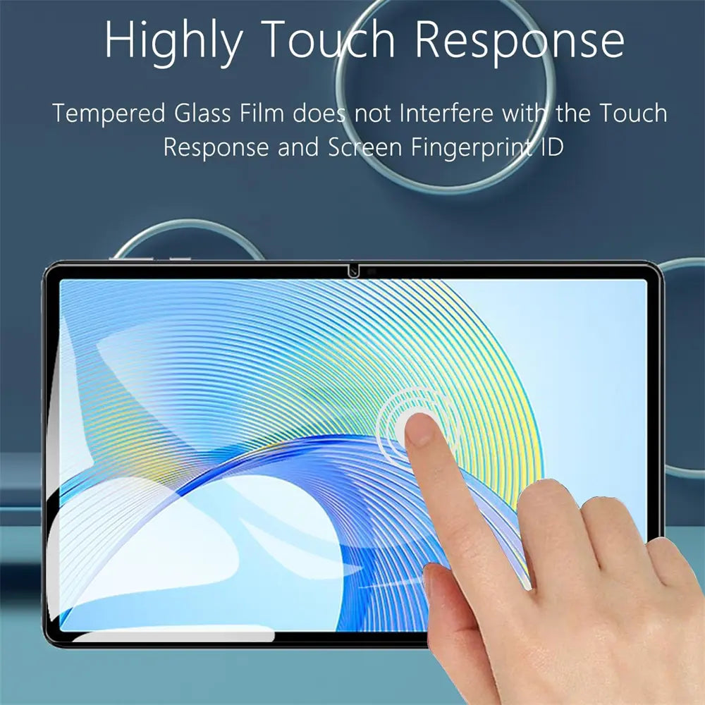 Honor Pad X9 mit Panzerglas, Finger tippt auf Bildschirm, Nahaufnahme