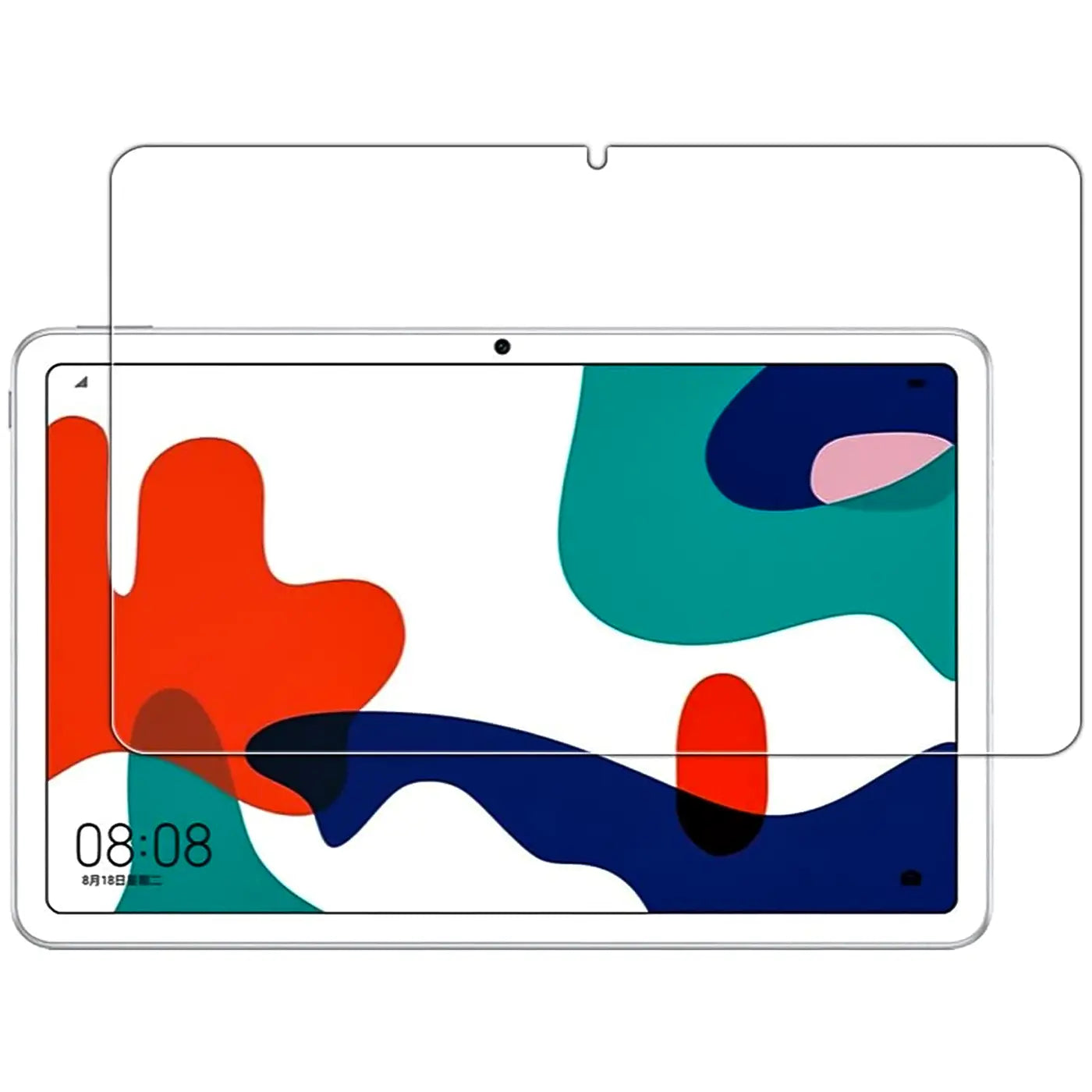 Transparenter Panzerglas Displayschutz für Huawei MatePad 10.4, schräg über Tablet-Display platziert.