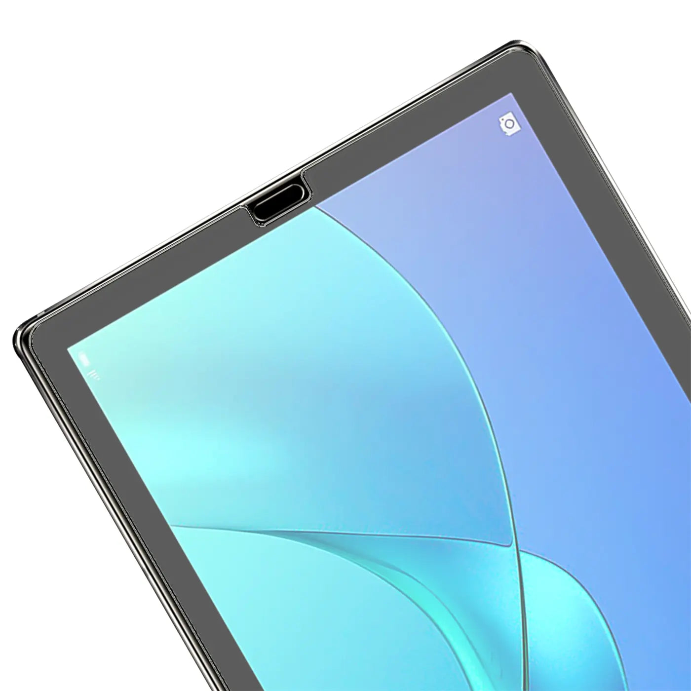 Nahaufnahme eines Huawei Mediapad M5/M5 Pro 10.8 Tablets mit transparentem Panzerglas-Displayschutz.