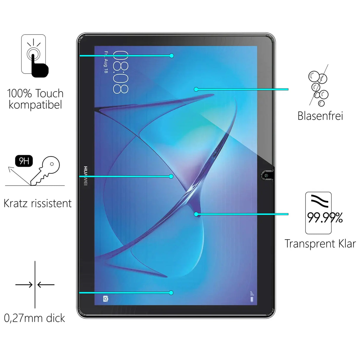 Displayschutzglas aus gehärtetem Glas für Huawei MediaPad T5 10.1 – Kratzfest und blasenfreie Installation