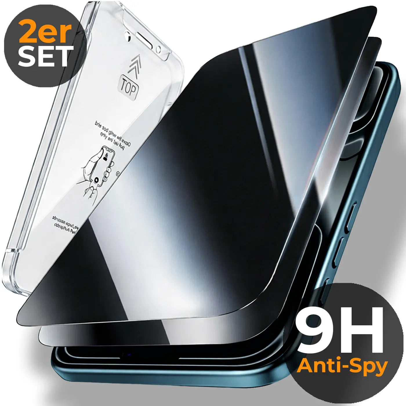 Dunkles Blickschutzglas für iPhone 12/12 Pro, 2er-Set, mit Montagerahmen