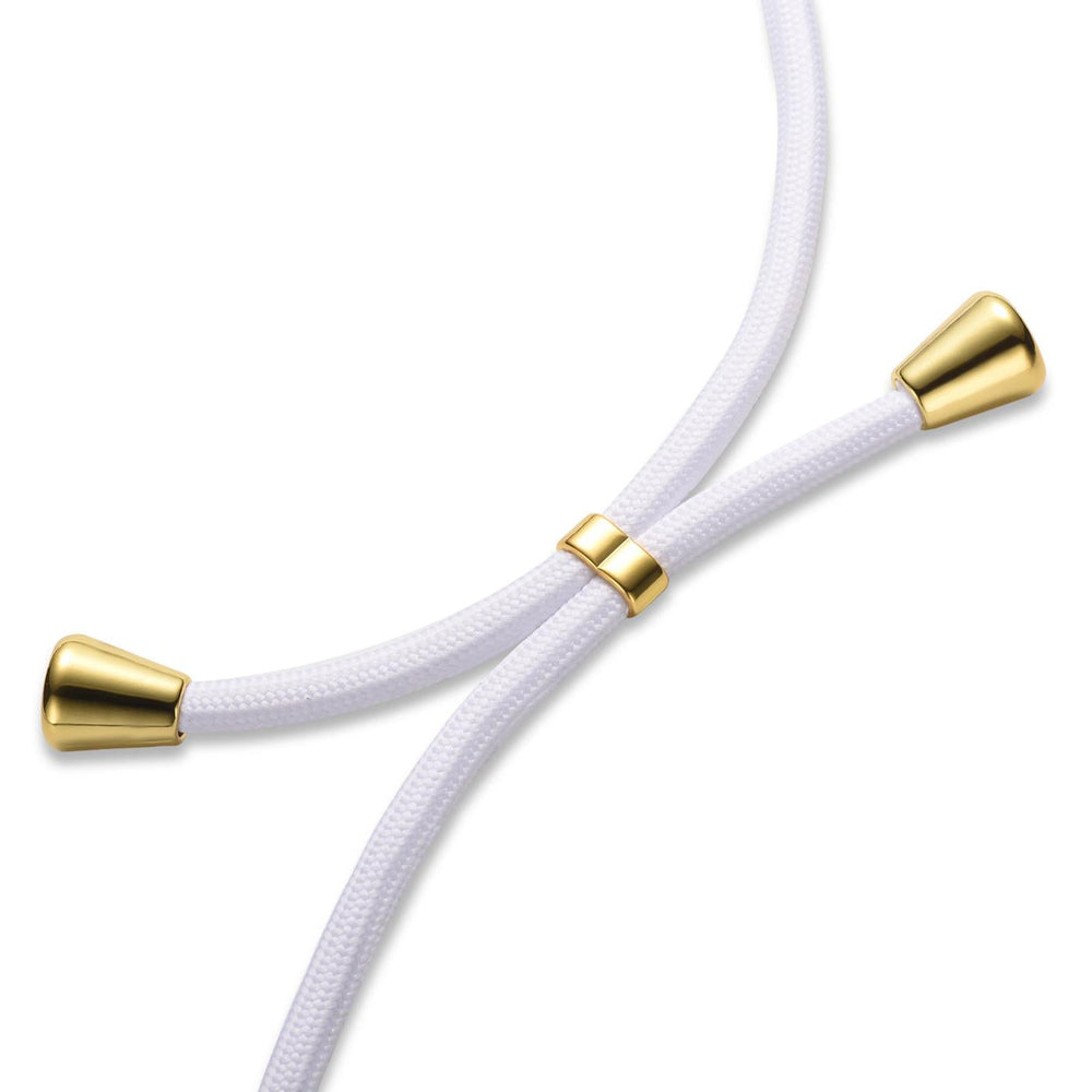 Weiße Kordel mit goldenen Akzenten, Nahaufnahme, kein Gerät erkennbar