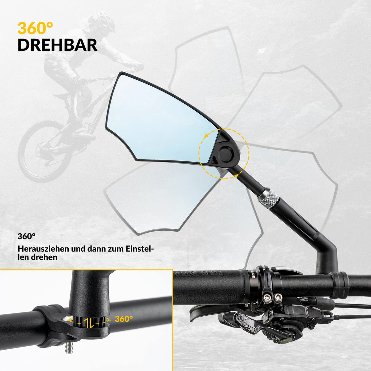 Rockbros Fahrradspiegel – 360° Drehbar & Ausziehbar Links