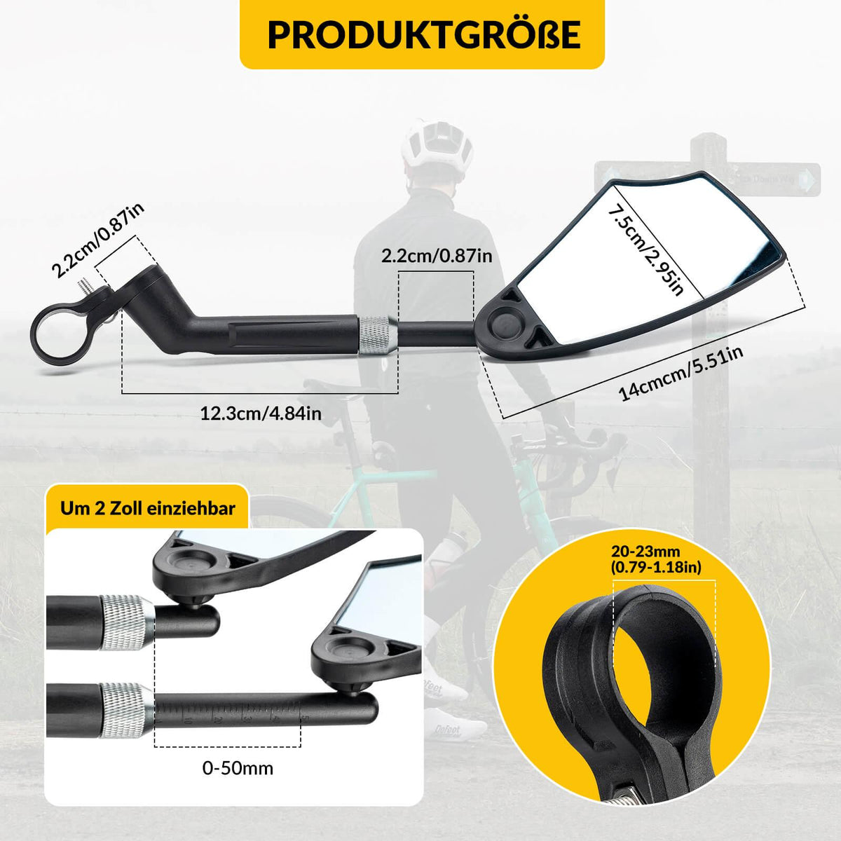 Rockbros Fahrradspiegel – 360° Drehbar & Ausziehbar Rechts