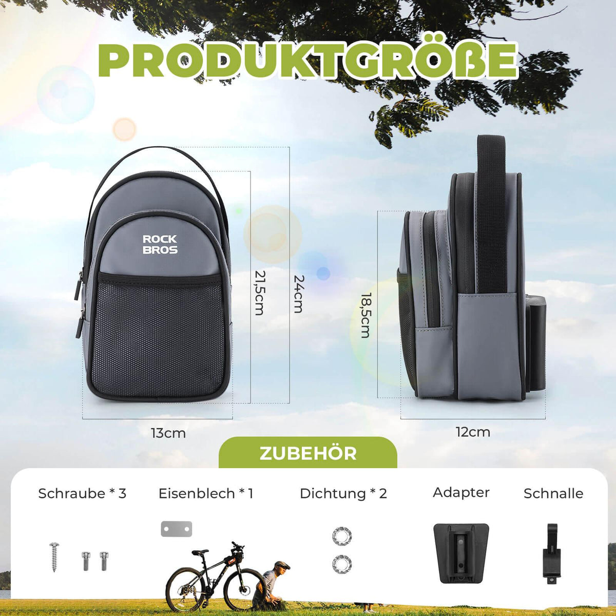 Rockbros Klapprad Lenkertasche 1,8L – Grün Default Title