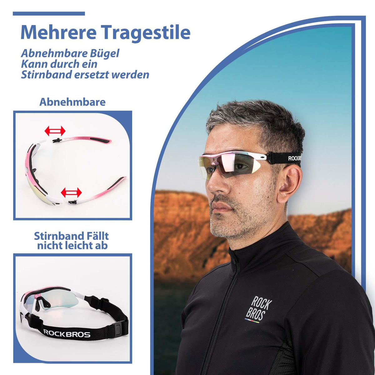 Rockbros Fahrradbrille Selbsttönend UV400 Rosa