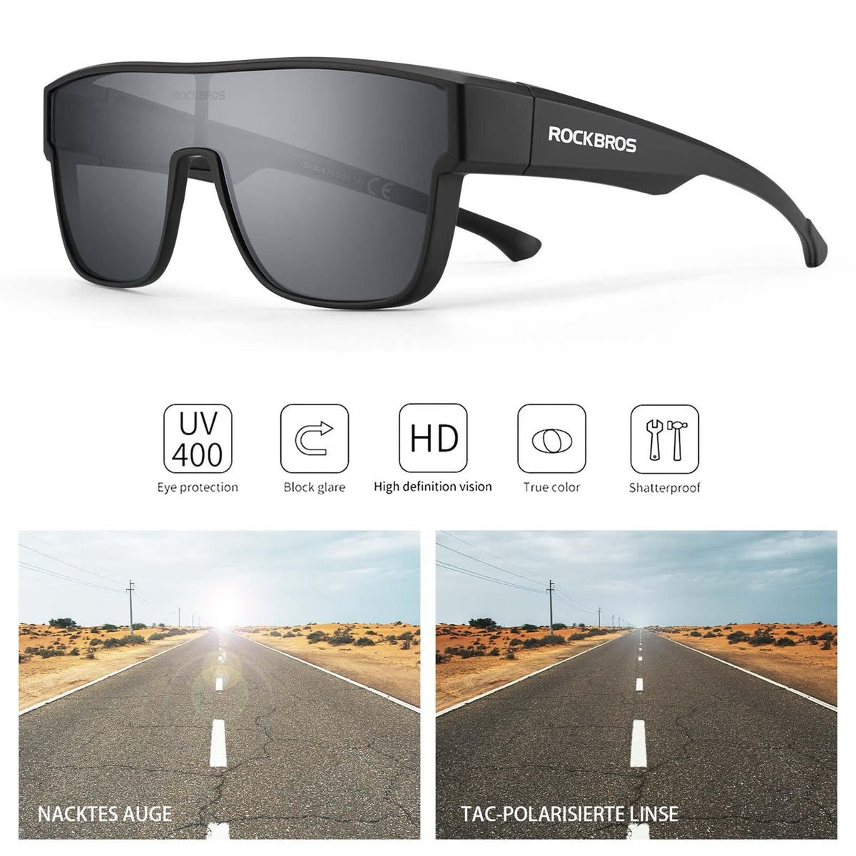 Rockbros Fahrrad-Überbrille polarisiert – Schwarz Default Title