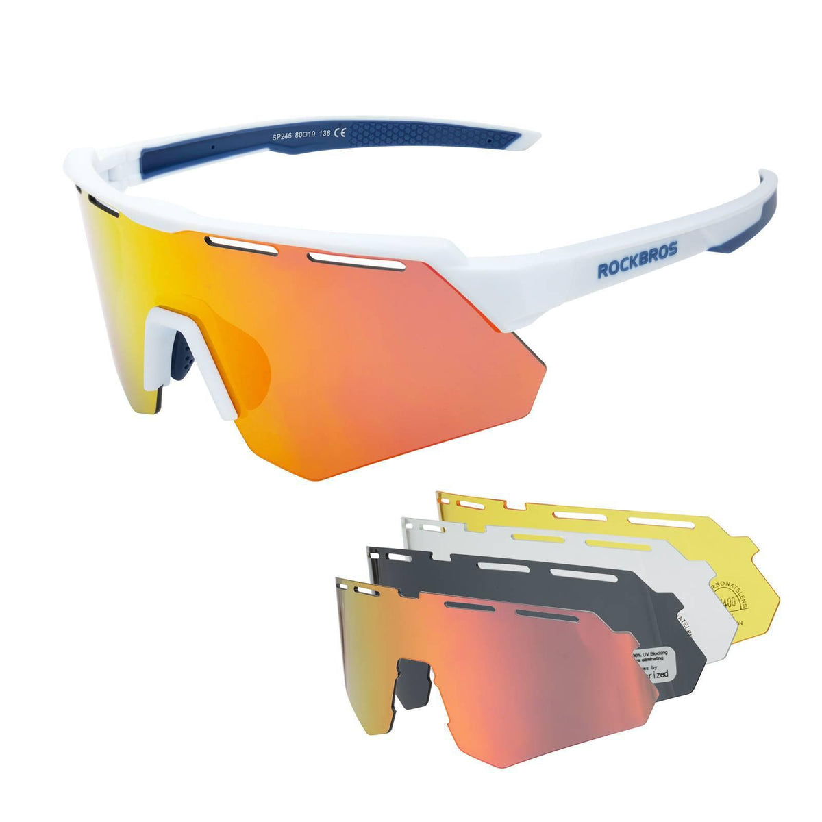 Rockbros Fahrradbrille mit 4 Wechselgläsern Weiß