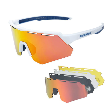 Rockbros Fahrradbrille mit 4 Wechselgläsern Weiß