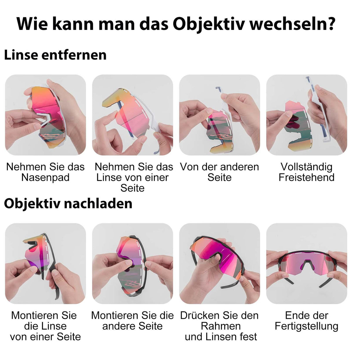 Rockbros Fahrradbrille mit 4 Wechselgläsern Weiß