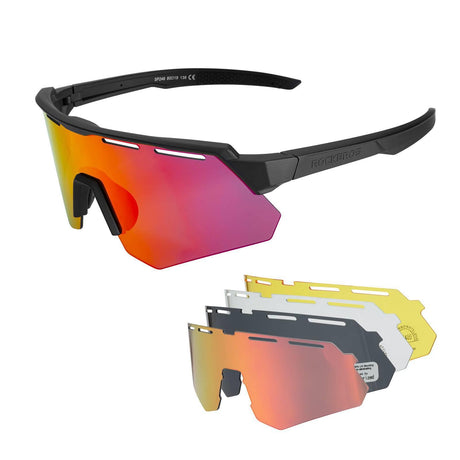 Rockbros Fahrradbrille mit 4 Wechselgläsern Schwarz
