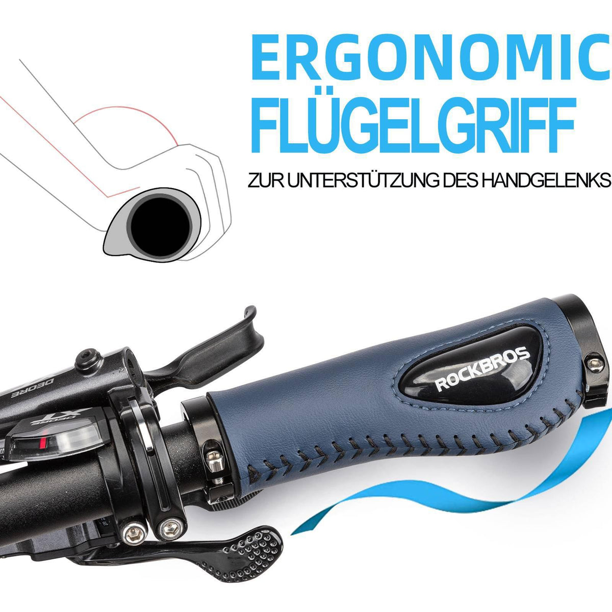 Rockbros Fahrradgriffe aus PU-Leder mit Gel-Polsterung Blau