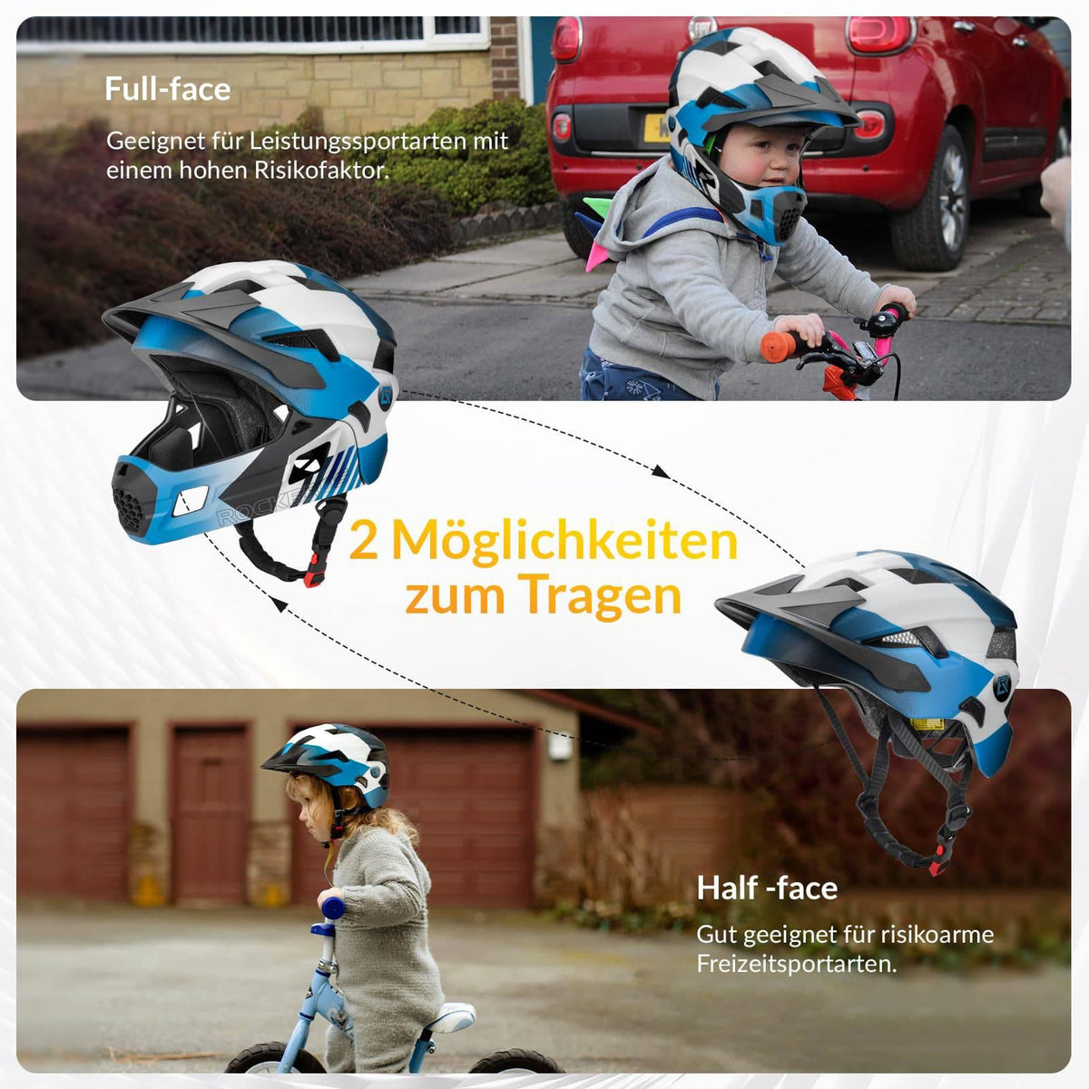 Rockbros Kinderhelm – 2-in-1 Fullface mit Kinnschutz Titan